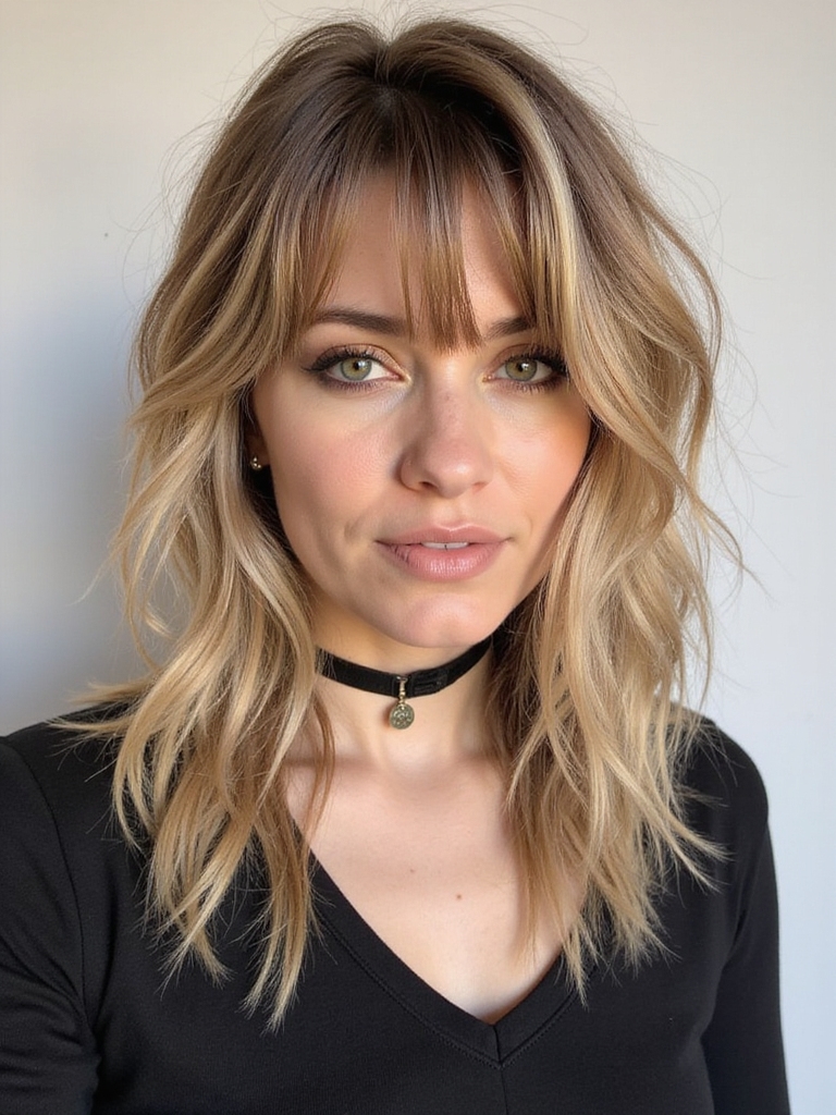 bangs enhance shag hairstyles