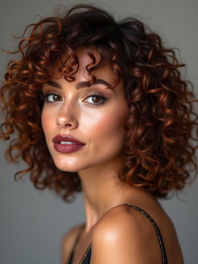 curly bob with bangs