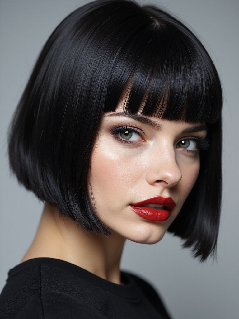 sleek bob with bangs