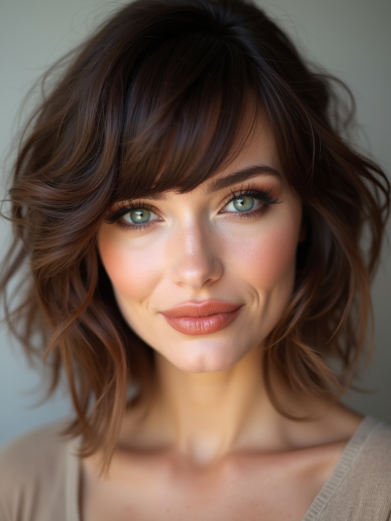 textured bob with bangs