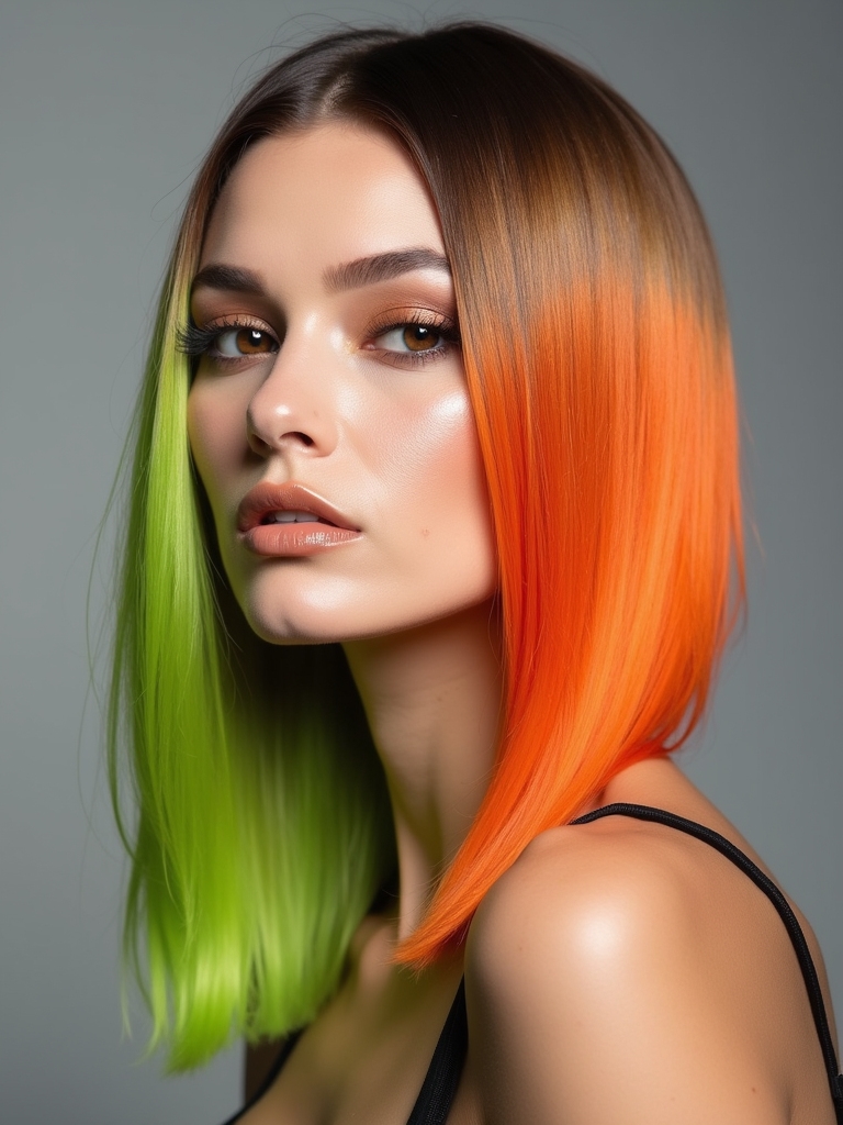 vibrant green orange hair