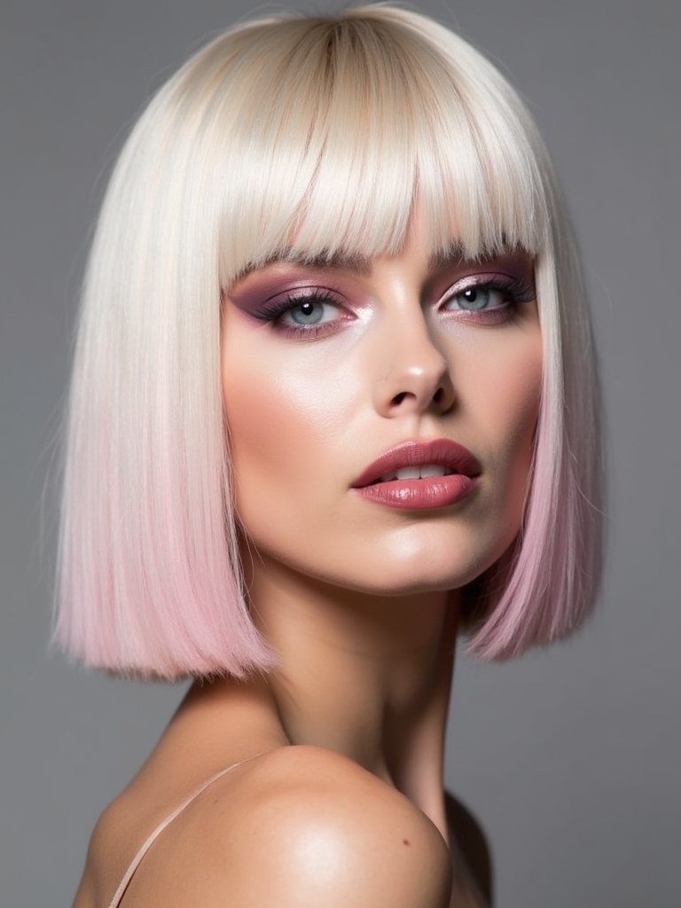 blunt cut pastel pink hair