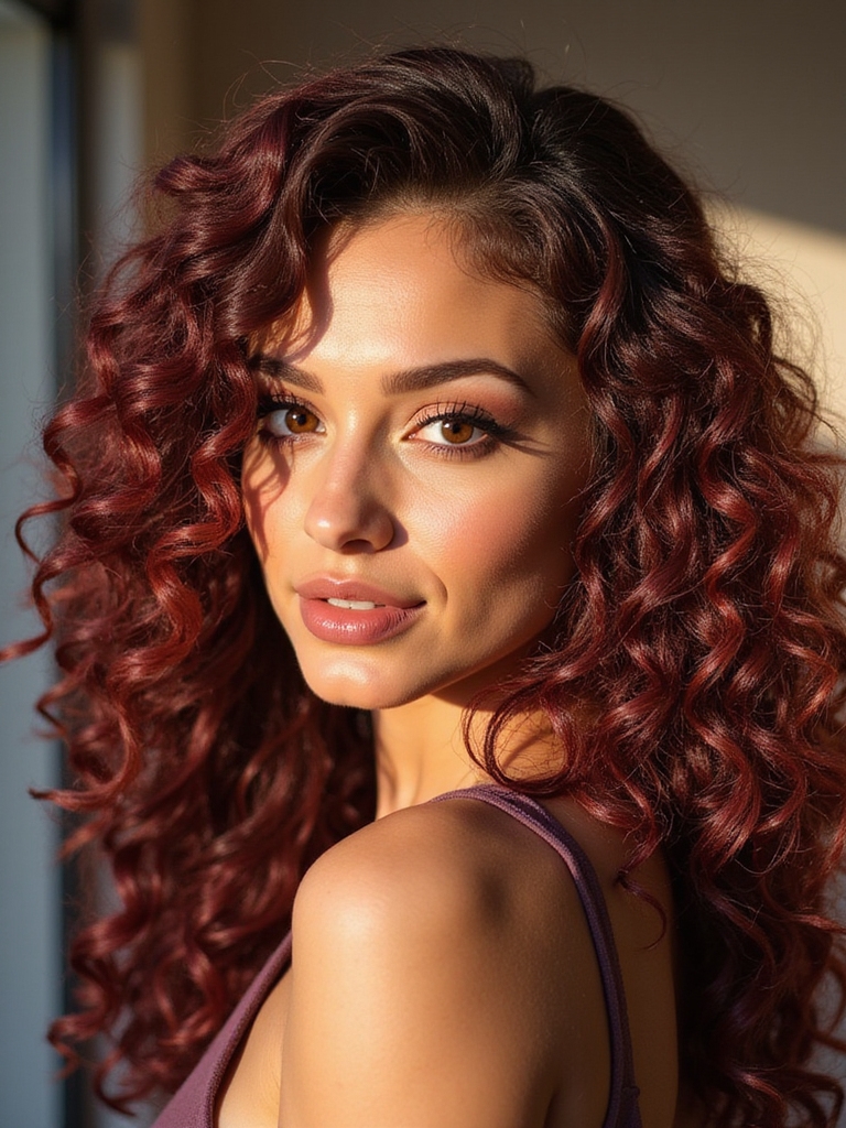 burgundy curls with depth