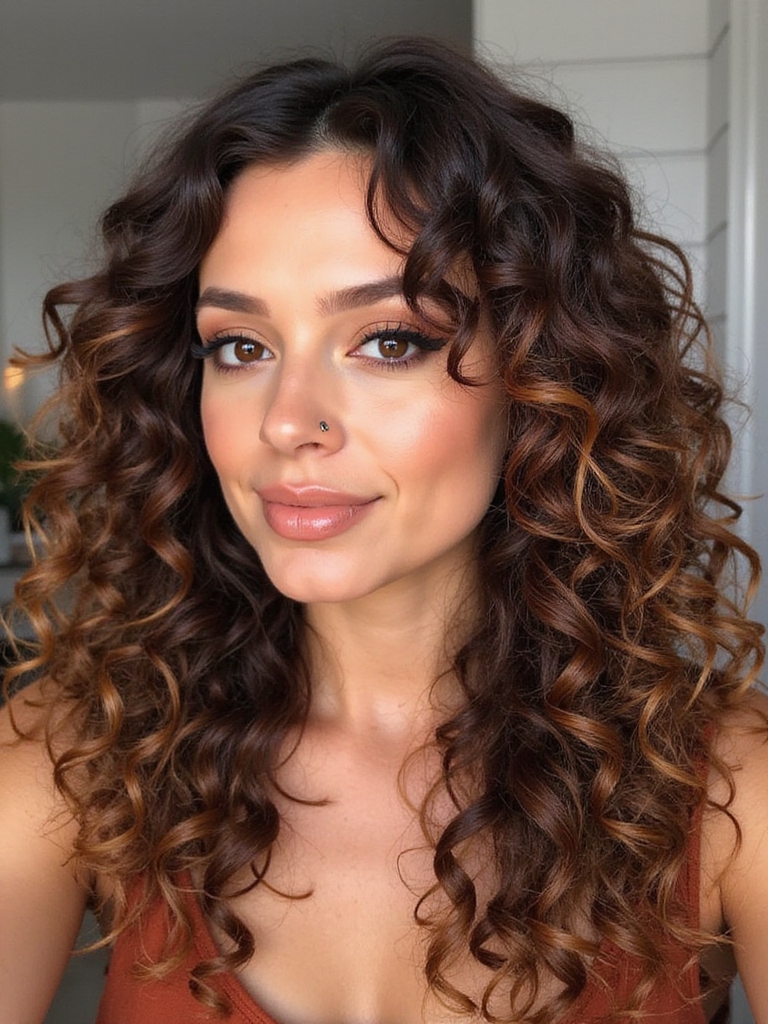 caramel lowlights enhance curls