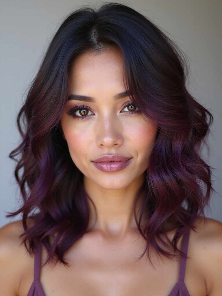 curly chin length plum hairstyle