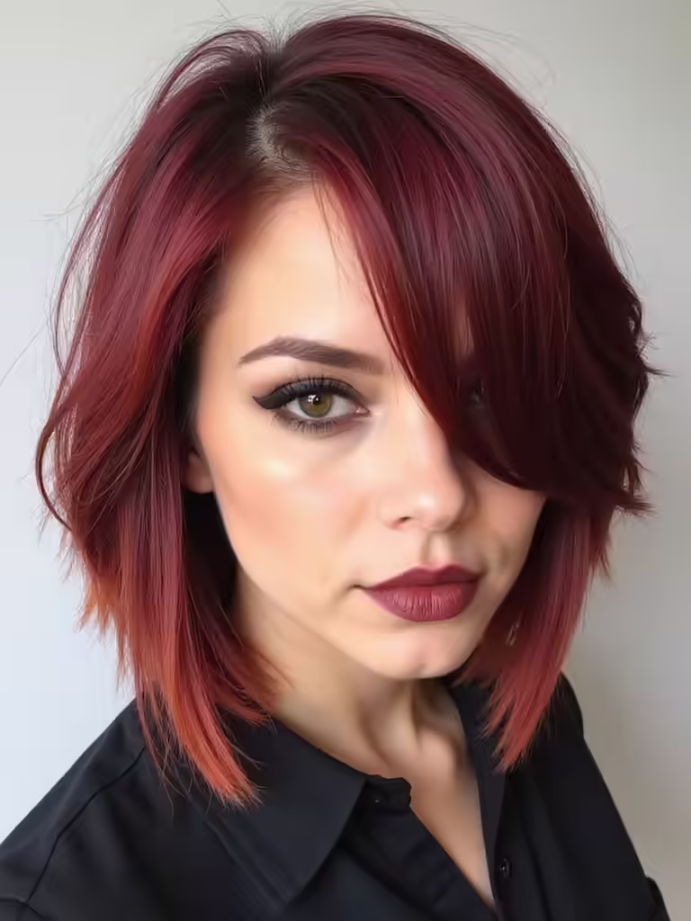 edgy asymmetrical red bob