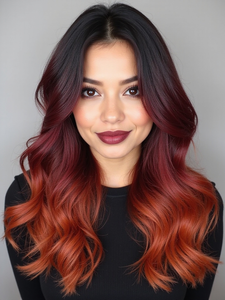 fiery crimson and copper highlights