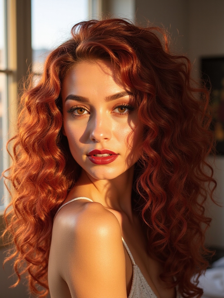 fiery red curly accents