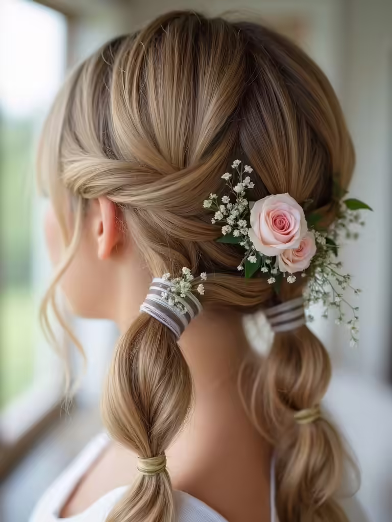 floral themed playful hairstyle