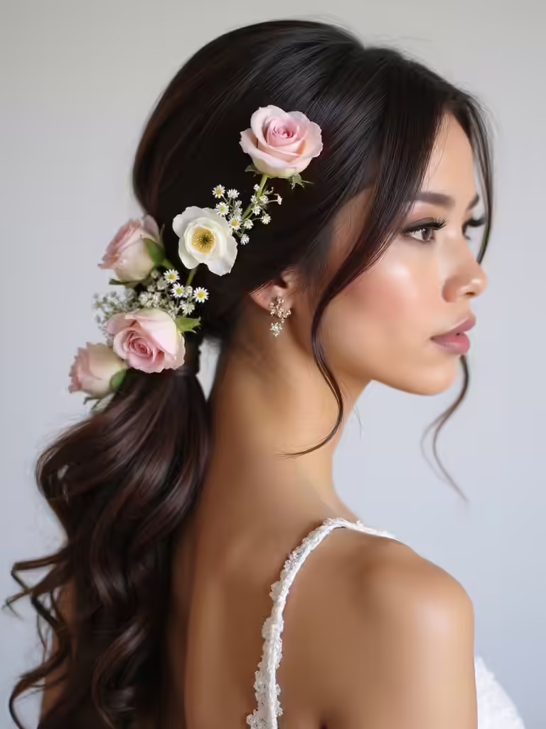 low ponytail floral elegance