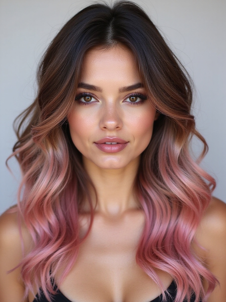 pastel pink brunette contrasts