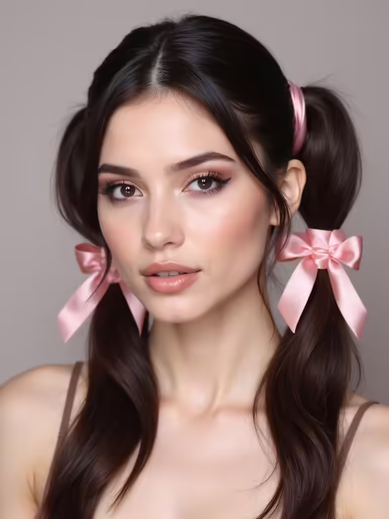 ribbon wrapped pig tails elegance