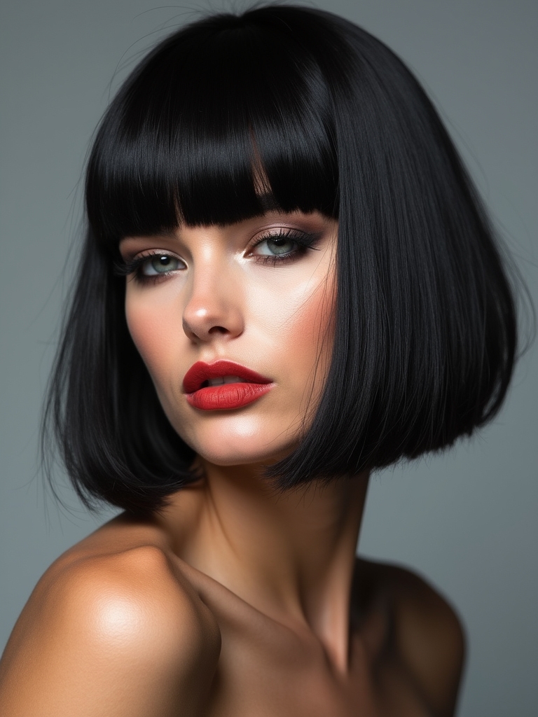 sleek bob with bangs