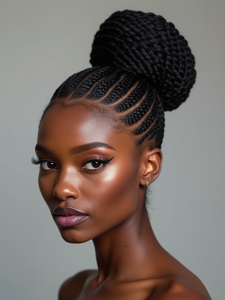sleek minimalist cornrow updo