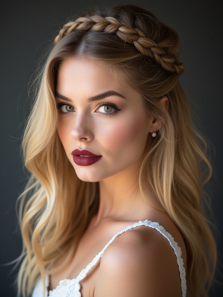 textured half up braids style