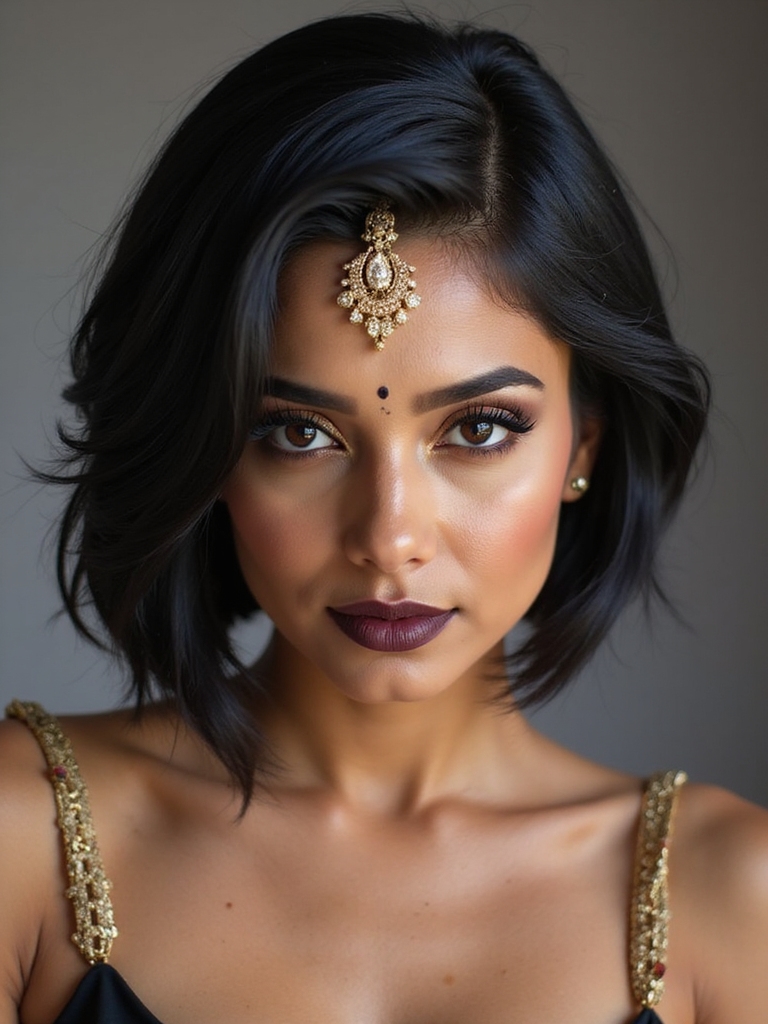 asymmetric bob with matha patti