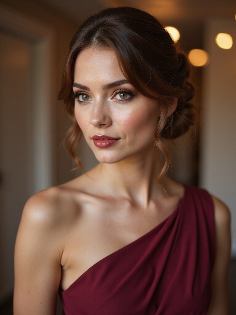 asymmetric neckline bridesmaid hair