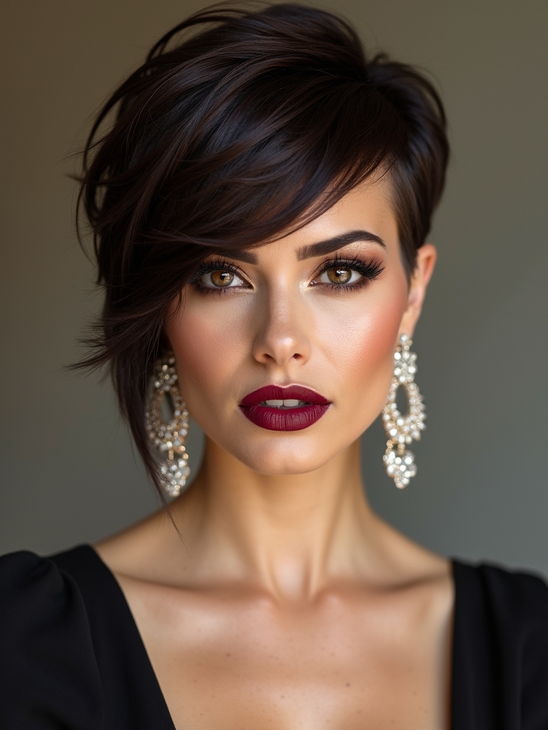asymmetrical pixie with earrings