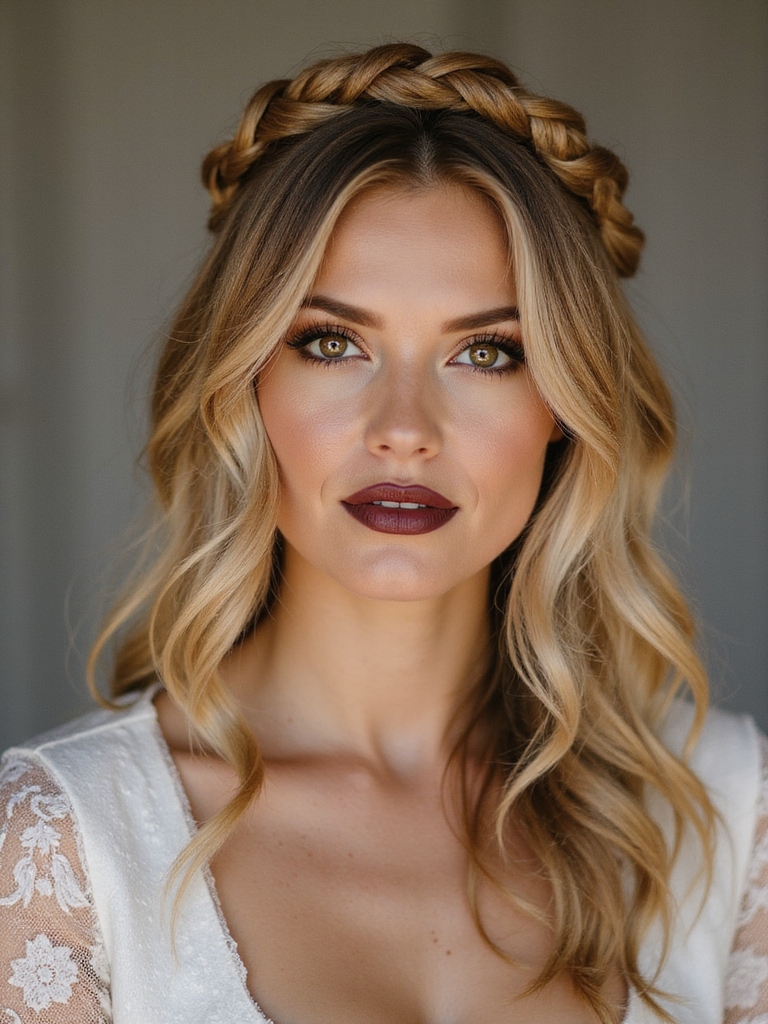 bohemian braided crown hairstyle