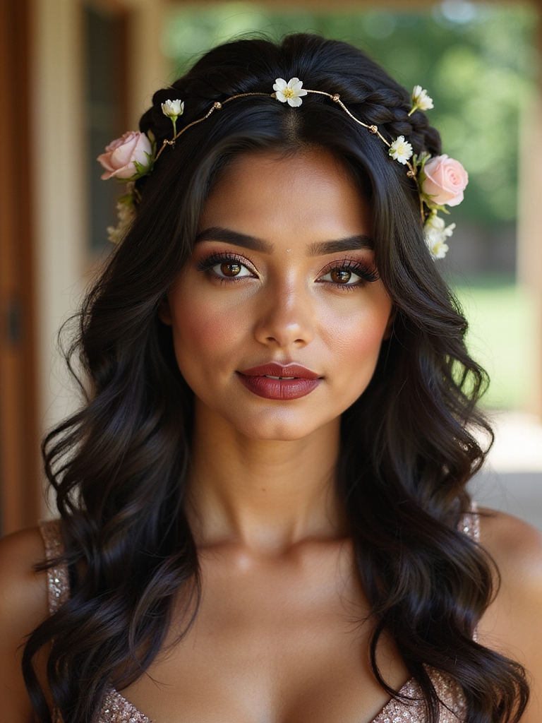 boho braid with floral accents