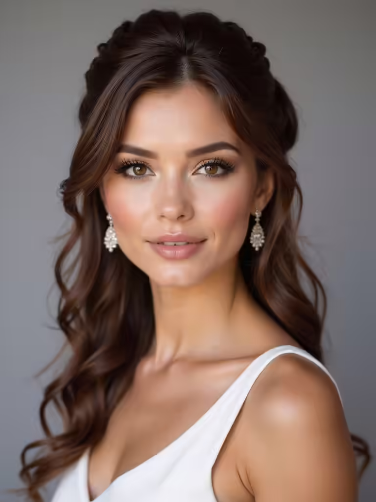 brunette bridesmaid half up hairstyles
