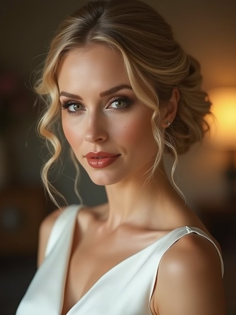bun shape complements dress face