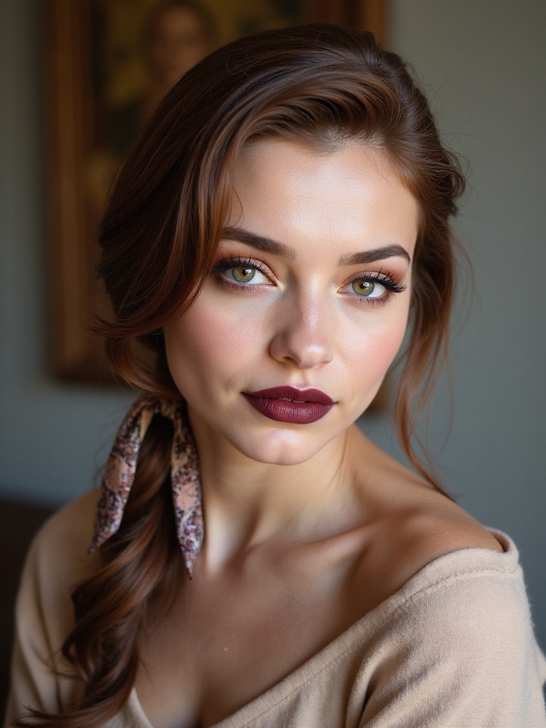 deep side parted ribbon ponytail