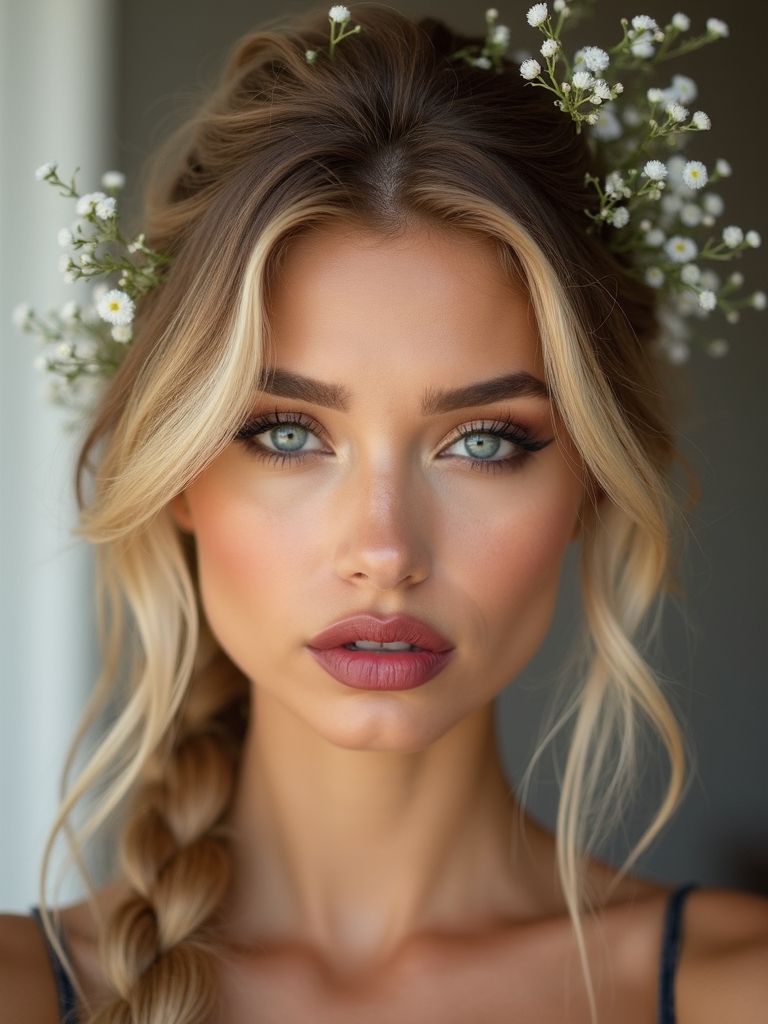 delicate floral braided hairstyle