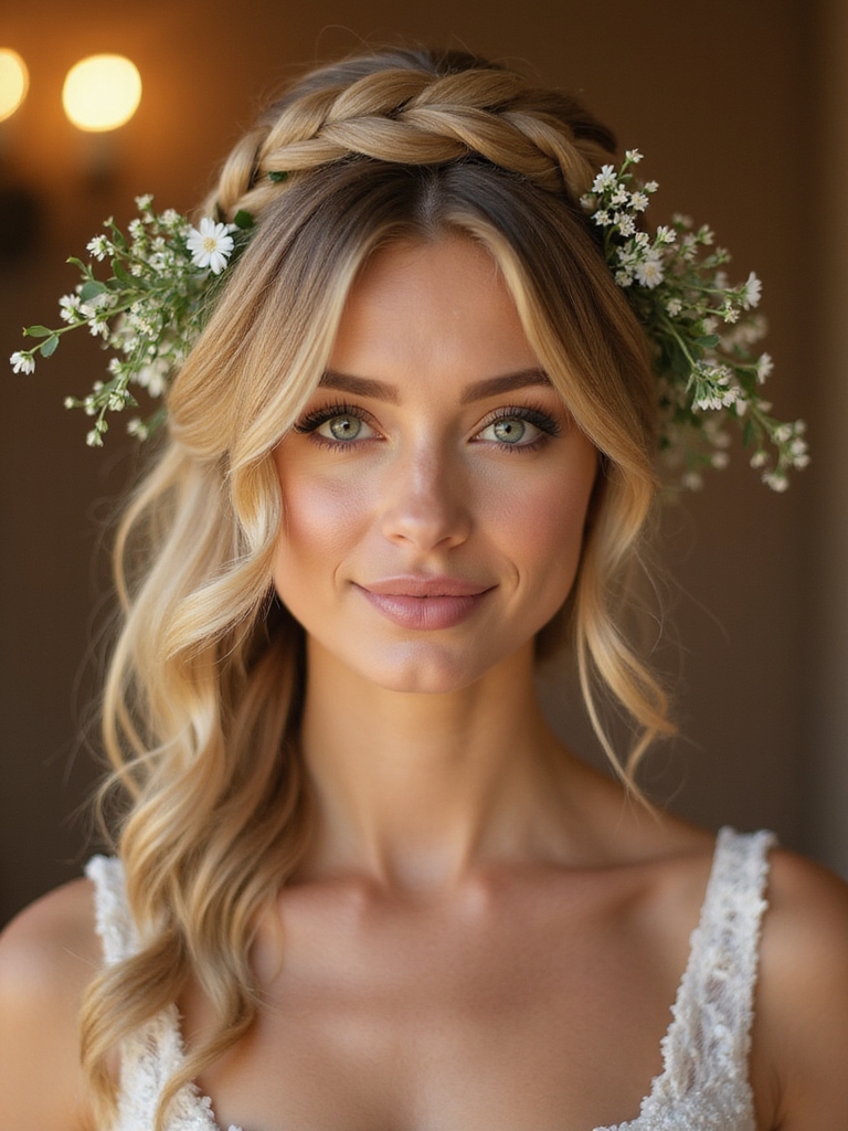 delicate floral milkmaid braids