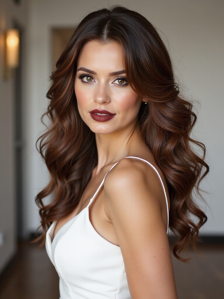 dramatic voluminous side swept curls