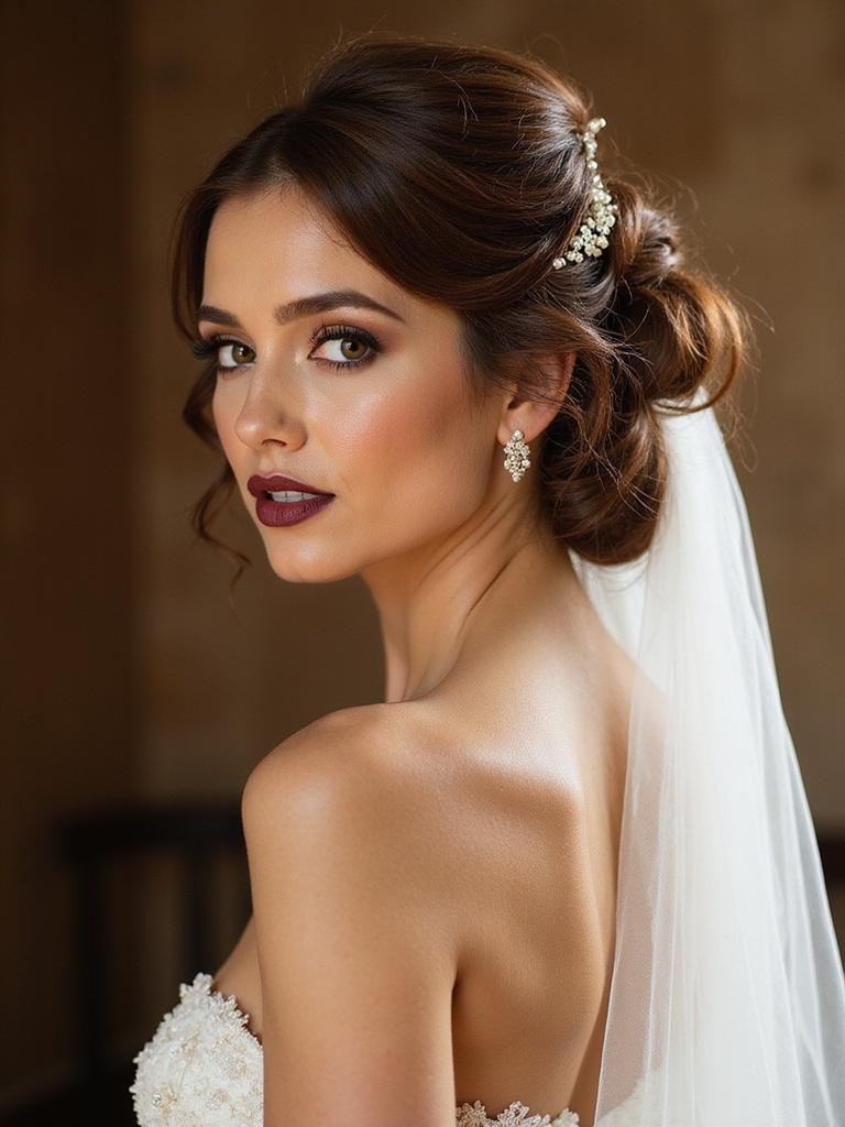elegant bridal updo veils