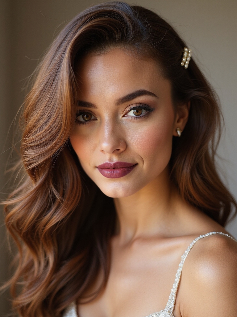 glamorous side swept bridal hair