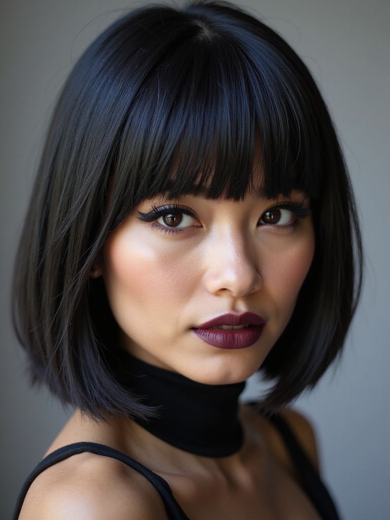 glossy blunt cut hairstyle