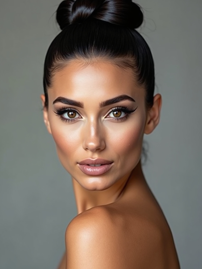 glossy high bun with jeweled pins