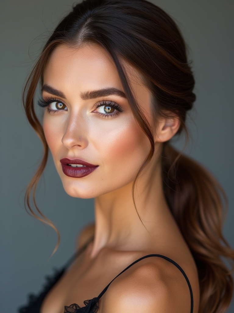 glossy low chignon long length