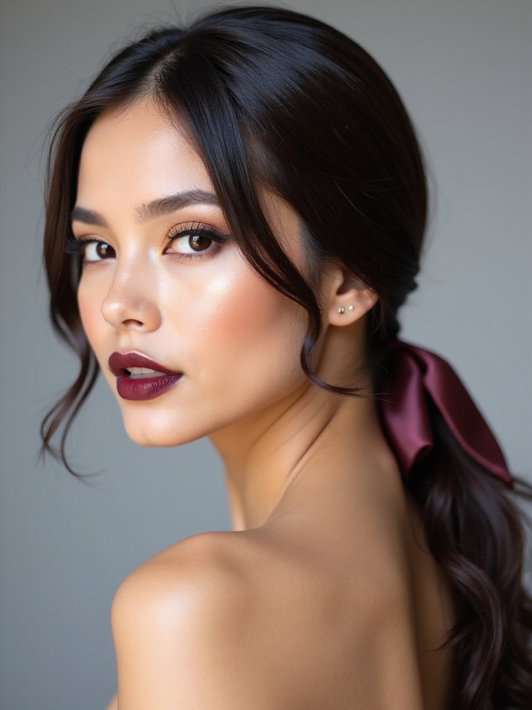 glossy sleek wrapped ponytail finish