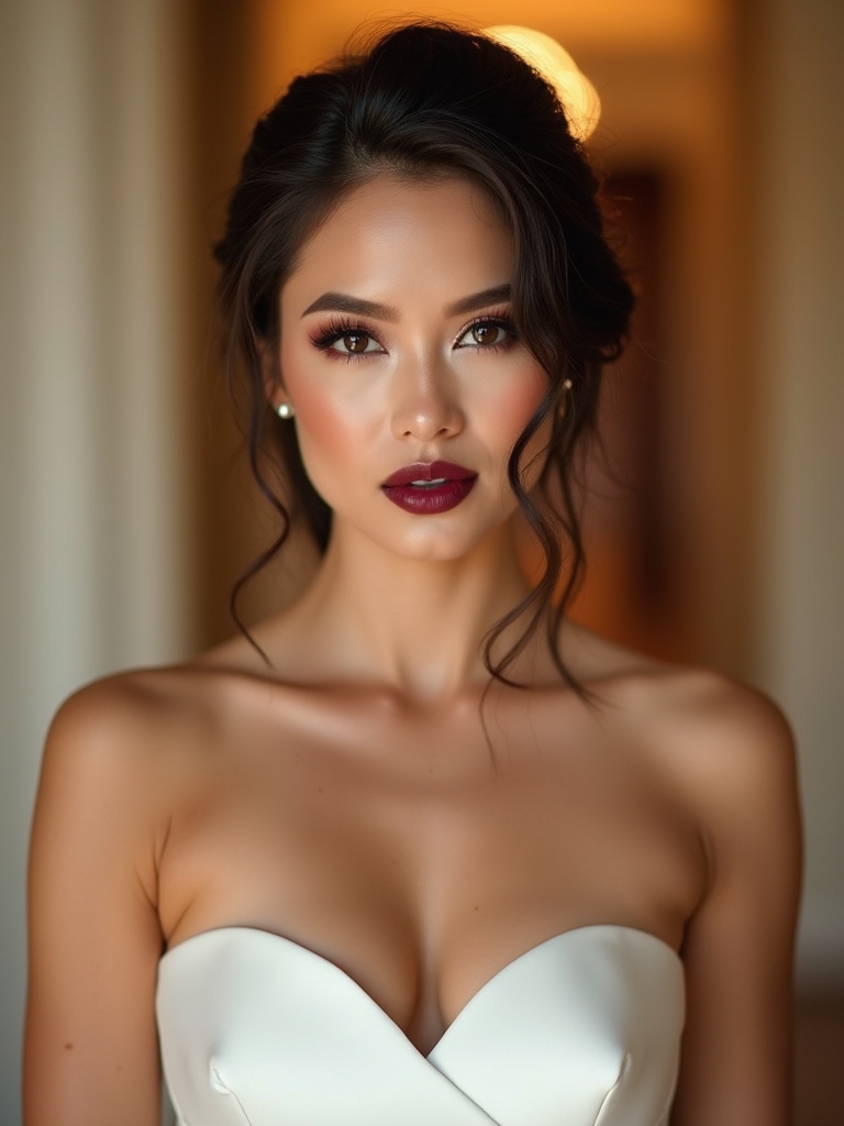 hairstyles complementing strapless silhouettes