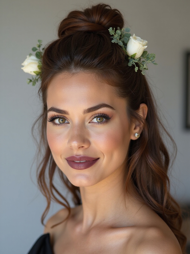 half up twist with flowers