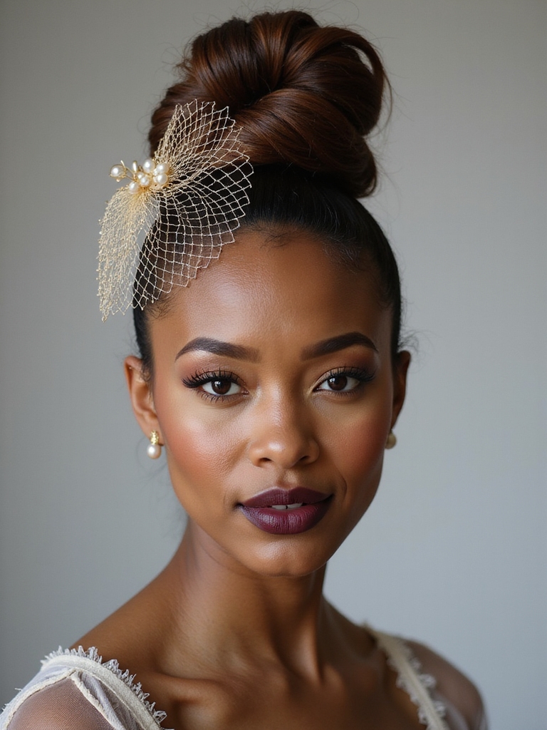 high ballet bun veiled