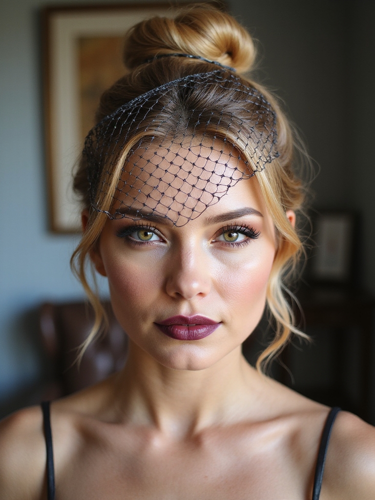 high bun with vintage veil
