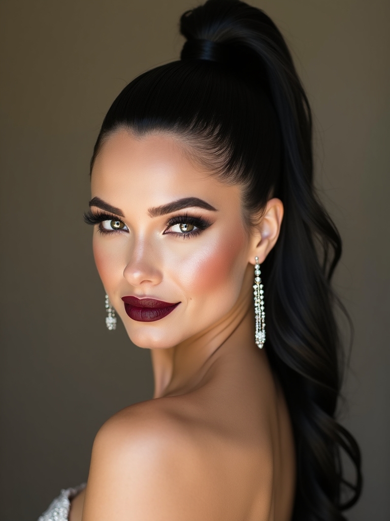 high gloss sleek ponytail