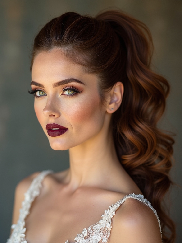 high ponytail with waves