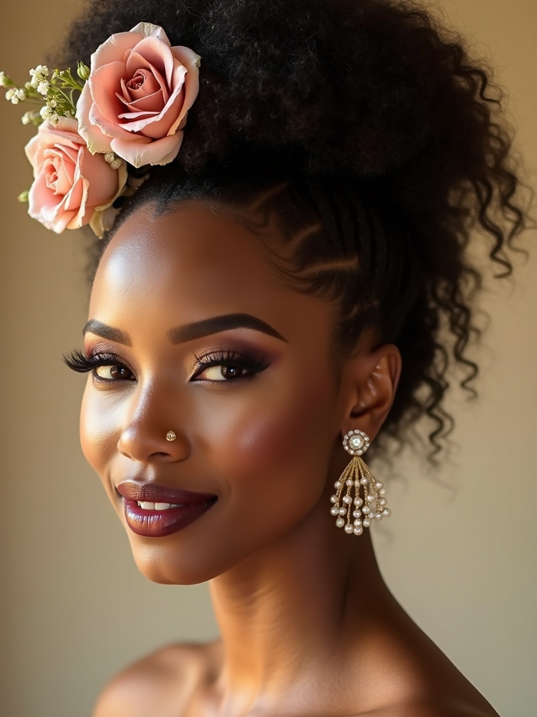 high puff with florals