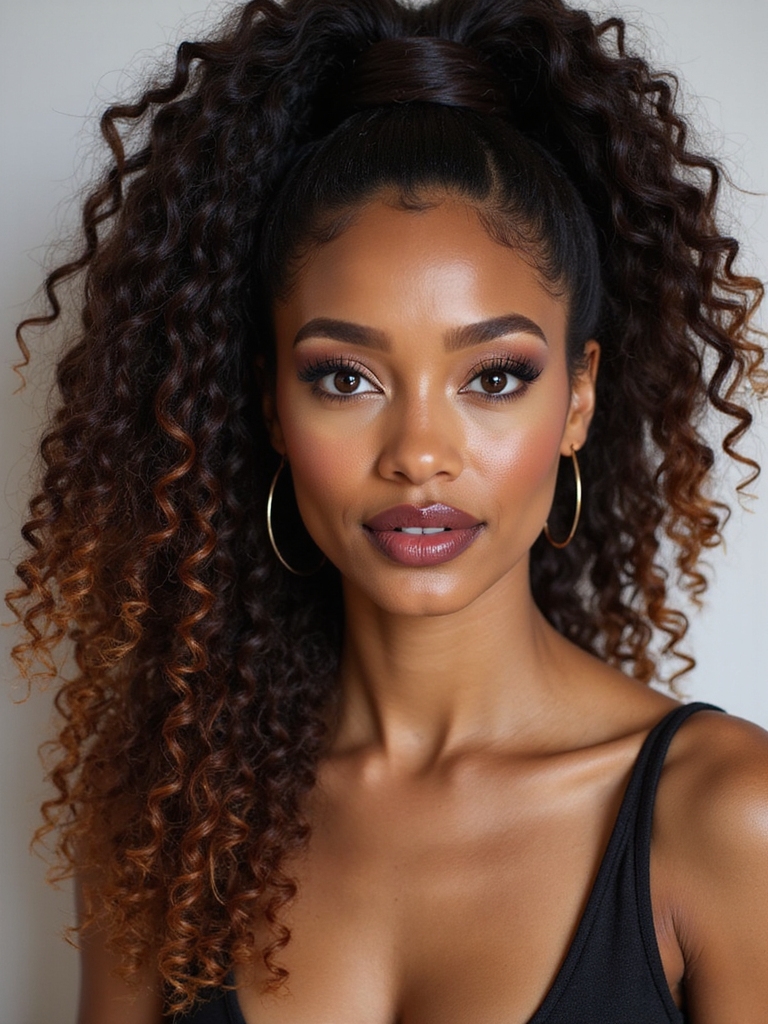 high volume curly ponytail