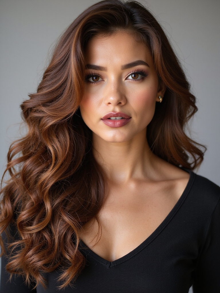 long velvet side swept curls