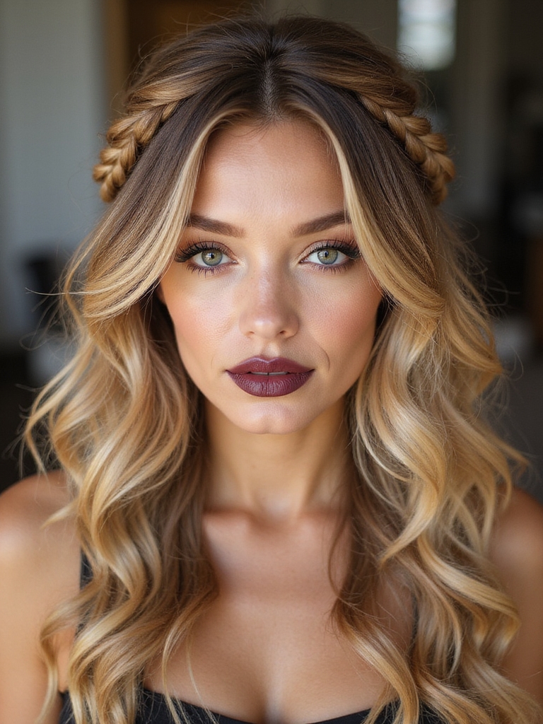 loose braided crown melting into curls