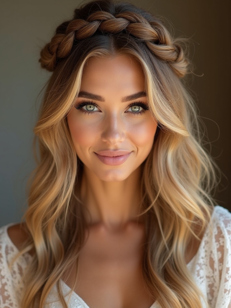 loose textured bohemian crown braid