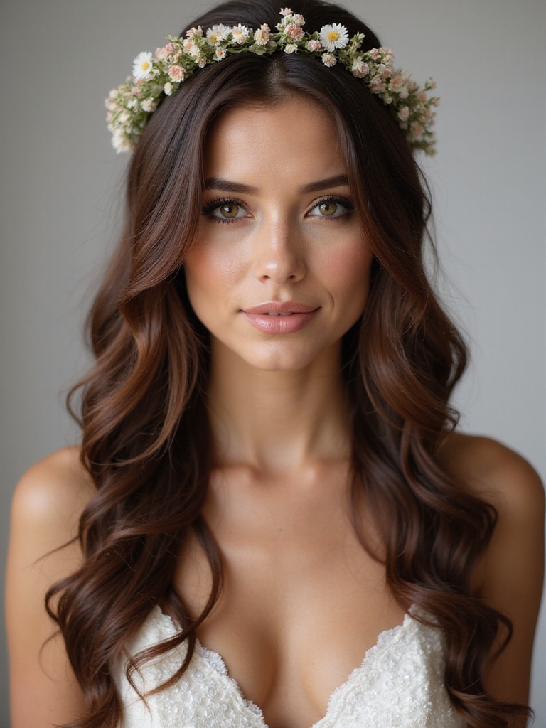 loose waves with floral crown