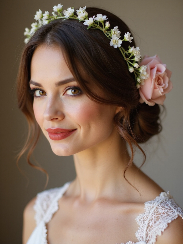 low braided bun with blooms