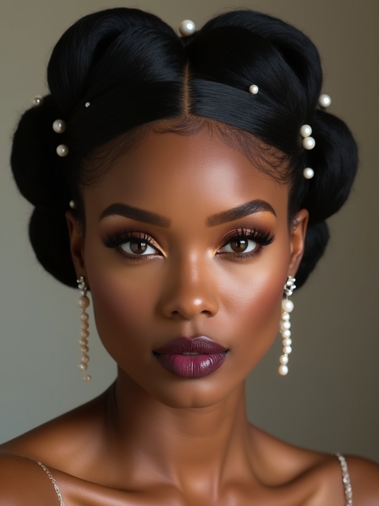 low chignon with pearls